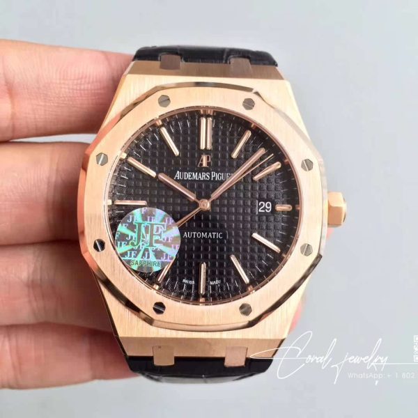 Replica Audemars Piguet Royal Oak 15400 Jf Factory Leather Strap Black Dial (1)