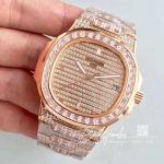 Replica Patek Philippe Nautilus Jumbo 57191g 001 Rose Gold Diamonds Dial (3)