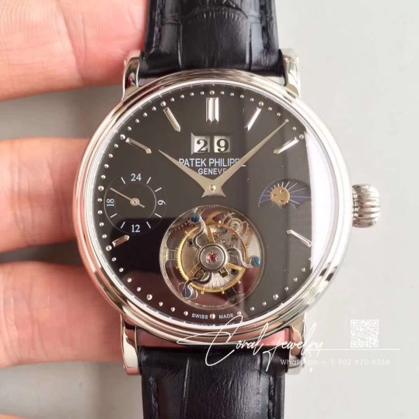 Replica Patek Philippe Tourbillon Moonphase Black Dial (1)