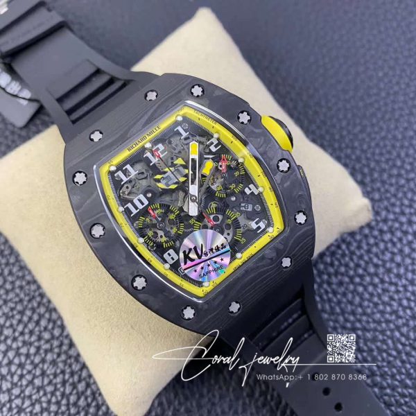 Replica Richard Mille Rm 011 Kv Factory Black Rubber Strap (11)