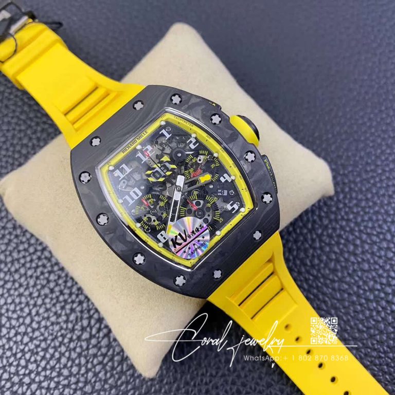 Replica Richard Mille Rm 011 Kv Factory Yellow Rubber Strap (2)