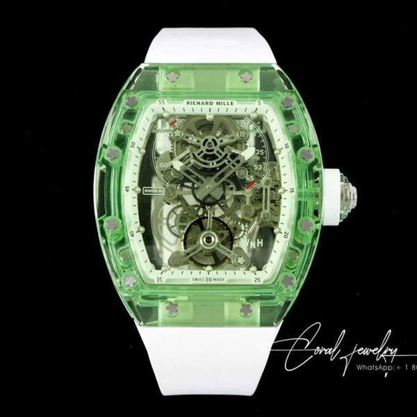 Replica Richard Mille Rm 56 01 Tourbillon Rm Factory Green Transparent Case Rubber Strap (1)