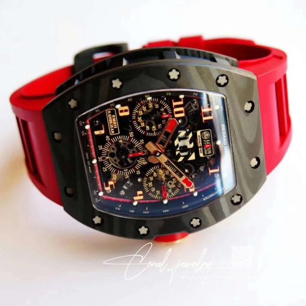 Replica Richard Mille Rm011 Lotus F1 Team Romain Grosjean Kv Factory Forged Carbon Black Skeleton Dial (2)