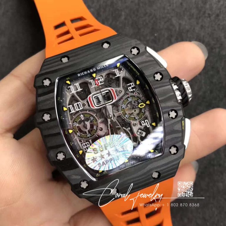 Replica Richard Mille Rm11 03 Kv Factory Orange Rubber Strap (2)