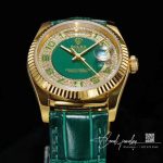 Replica Rolex Day Date 36mm Green Enamel Diamond Gypsophila Gold Dial Watch (5)