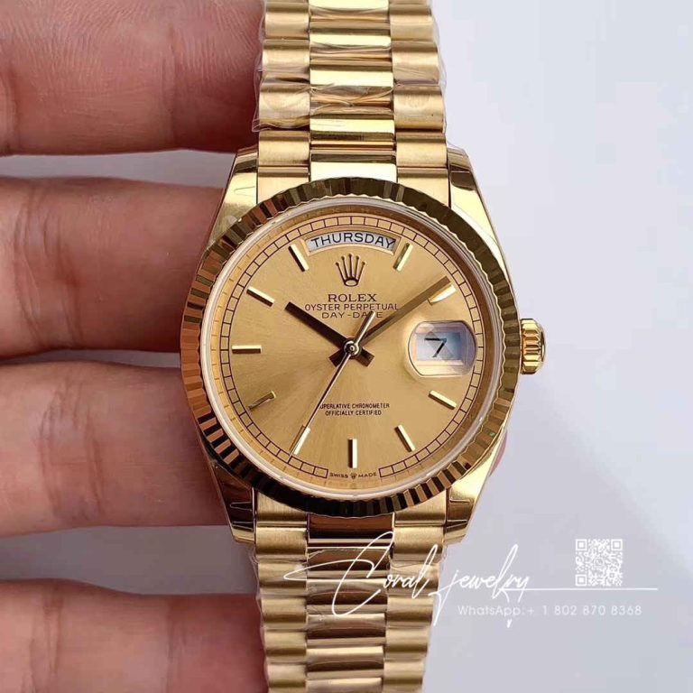 Replica Rolex Day Date M128238 0045 Yellow Gold Ew Factory Champagne Dial (1)