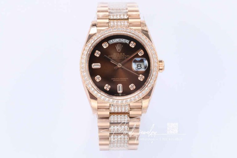 Replica Rolex Day Date M128345rbr 0041 Ew Factory Brown Diamond Bezel (1)