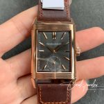 Replica Jaeger Lecoultre Reverso Tribute Double Sided Double Time Zone Flip Mg Factory Rose Gold Black Dial (1)