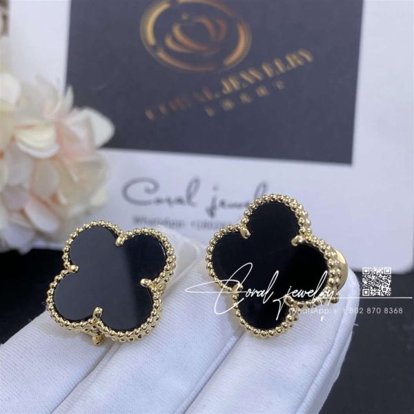 Van Cleef & Arpels Magic Alhambra Earrings 18k Yellow Gold, Onyx Vcara44300 (2)