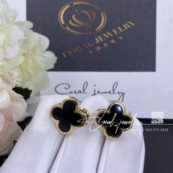 Van Cleef & Arpels Pure Alhambra Earstuds 18k Yellow Gold, Onyx Vcarb14000 (1)