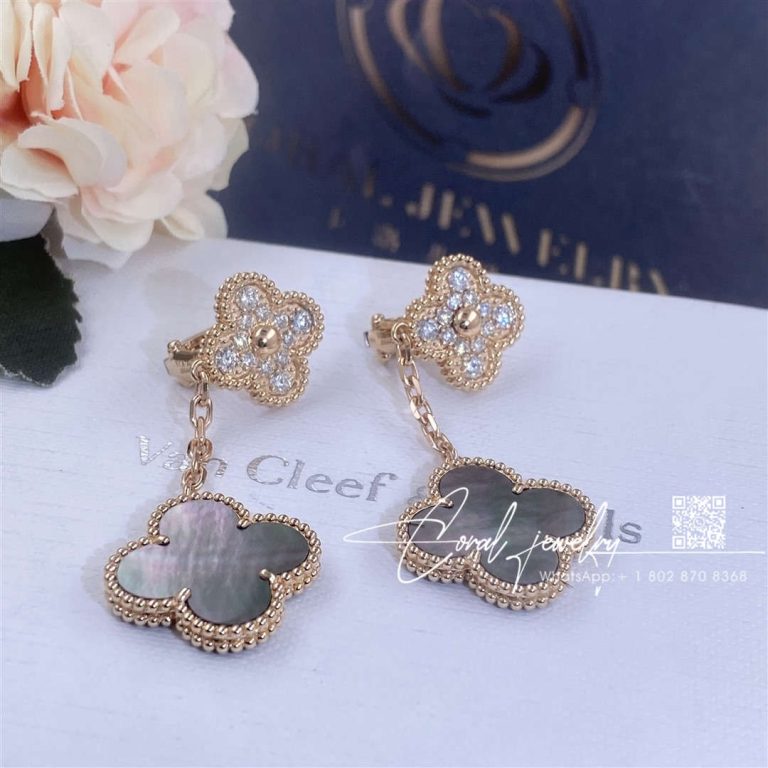 Van Cleef & Arpels Magic Alhambra Earrings, 2 Motifs Rose Gold, Diamond, Mother Of Pearl Vcarp2r200 (2)