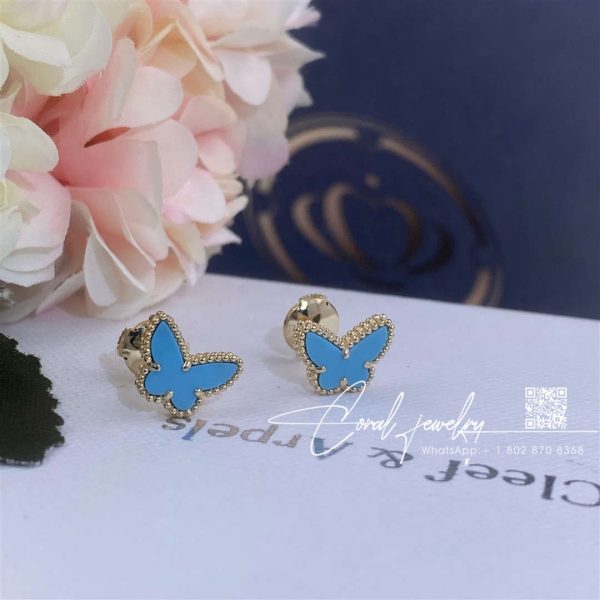 Van Cleef & Arpels Sweet Alhambra Butterfly Earstuds Yellow Gold, Turquoise (1)