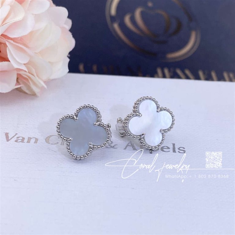 Van Cleef & Arpels Vintage Alhambra Earrings White Gold, Mother Of Pearl Vcarf48600 (5)