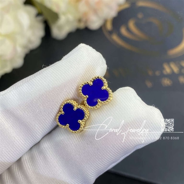 Van Cleef & Arpels Sweet Alhambra Lapis Gold Earrings (2)