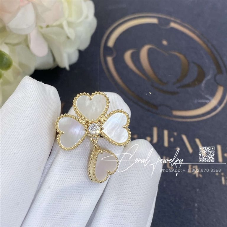 Van Cleef & Arpels Sweet Alhambra Effeuillage Ring Yellow Gold, Diamond, Mother Of Pearl Vcarn5p300 (1)