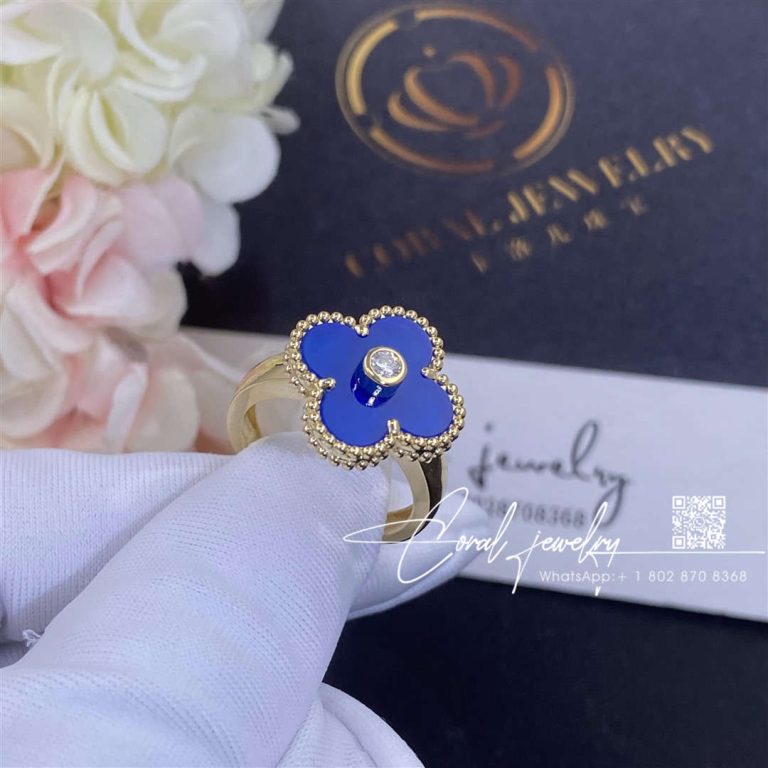 Van Cleef & Arpels Vintage Alhambra Ring Yellow Gold, Diamond,blue Ceramic (1)