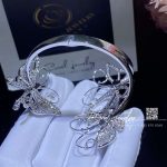 Van Cleef & Arpels Flying Butterfly Hinged Bangle Cuff Bracelet Set In 18k White Gold (10)