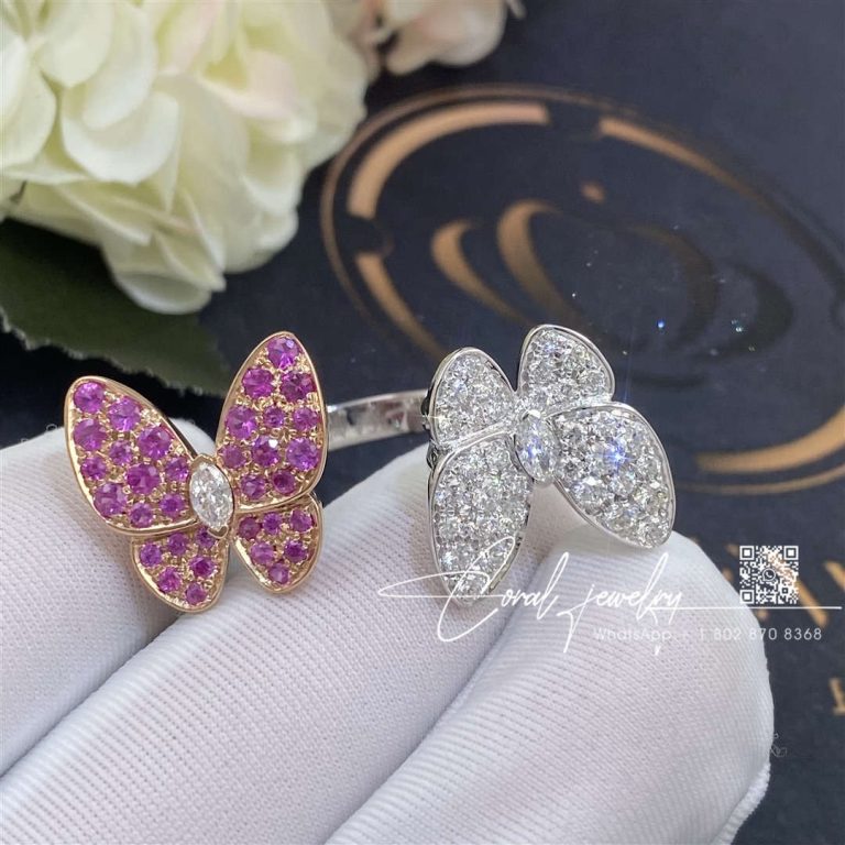 Van Cleef & Arpels Two Butterfly Between The Finger Ring White Gold, Diamond, Sapphire Vcaro3m500 (7)