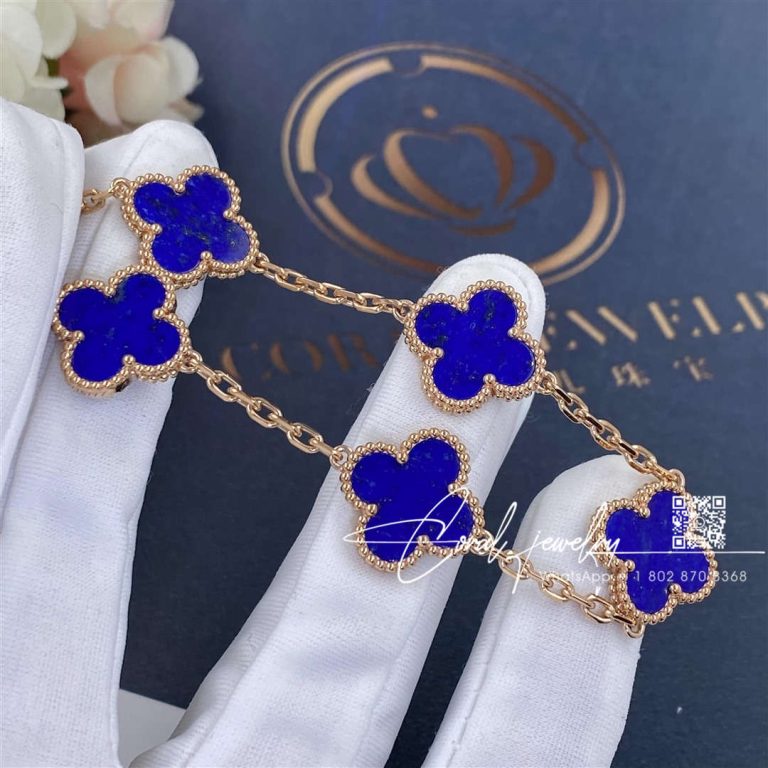 Van Cleef & Arpels Vintage Alhambra 5 Motif 18k Rose Gold Lapis Lazuli Bracelet (2)