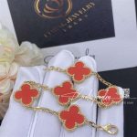 Van Cleef & Arpels Vintage Alhambra 5 Motif 18k Yellow Gold Coral Bracelet (2)