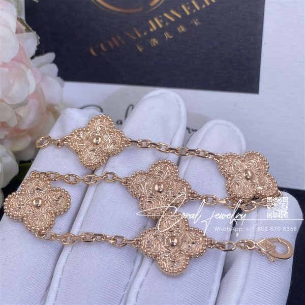 Van Cleef & Arpels Vintage Alhambra Bracelet, 5 Motifs 18k Rose Gold Vcarn9t300 (6)