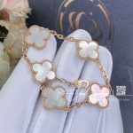 Van Cleef & Arpels Vintage Alhambra Bracelet, 5 Motifs Rose Gold, Mother Of Pearl Vcara41800 (14)