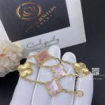 Van Cleef & Arpels Vintage Alhambra Bracelet, 5 Motifs Yellow Gold Guilloché And Pink Mother Of Pearl (2)