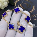 Van Cleef & Arpels Vintage Alhambra 5 Motif 18k Yellow Gold Dark Blue Agate Bracelet (1)