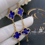 Van Cleef & Arpels Vintage Alhambra 5 Motif 18k Yellow Gold Dark Blue Agate Bracelet (2)