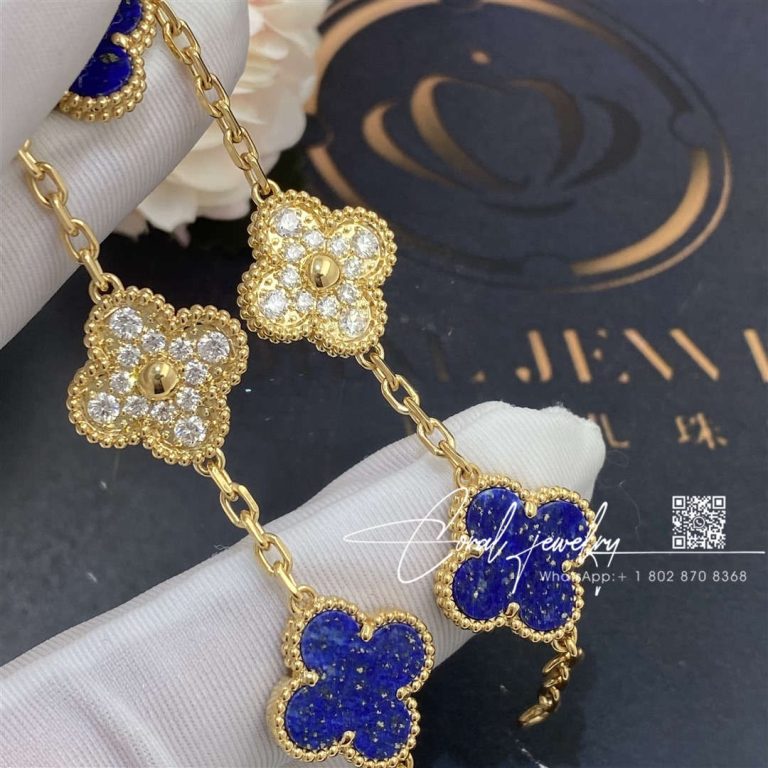 Van Cleef & Arpels Vintage Alhambra Limited Edition Diamond Lapis Gold Bracelet (2)