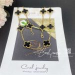 Van Cleef & Arpels Vintage Alhambra Necklace, 10 Motifs 18k Yellow Gold, Onyx Vcara42700 (2)