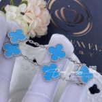 Van Cleef & Arpels Vintage Alhambra Bracelet, 5 Motifs White Gold, Turquoise (7)