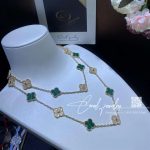 Van Cleef & Arpels Vintage Alhambra Long Necklace, 20 Motifs Yellow Gold, Diamond, Malachite Vcaro7gp00 (5)