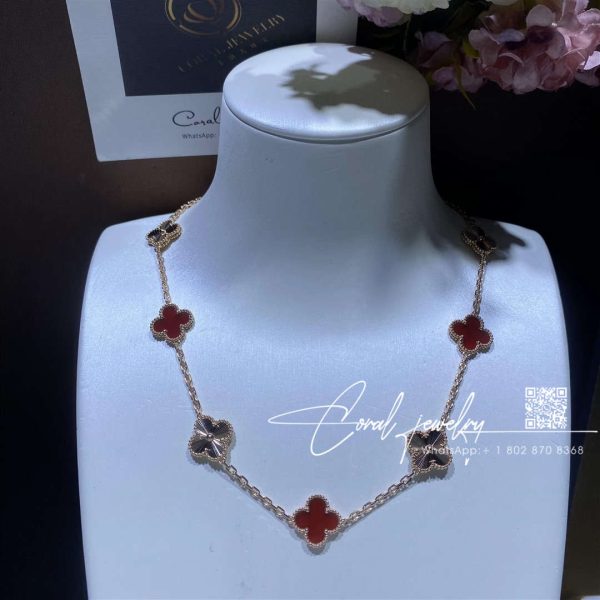 Van Cleef & Arpels Vintage Alhambra Necklace, 10 Motifs Rose Gold, Carnelian (2)