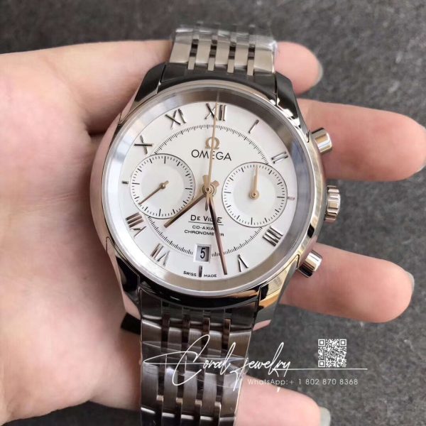 Replica omega de ville co axial chronograph 42mm 431.10.42.51.02.001 om factory white dial (1)