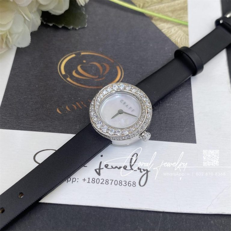 Graff Spiral Watch White Mother Of Pearl Dial Diamond White Gold Black Satin Strap 19mm Coral (8)