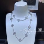 Van Cleef & Arpels Vintage Alhambra Long Necklace, 20 Motifs White Gold, Diamond Vcara43300 (1)