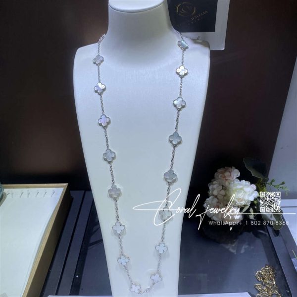 Van Cleef & Arpels Vintage Alhambra Long Necklace, 20 Motifs White Gold, Mother Of Pearl Vcarf48800 (2)