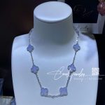 Van Cleef & Arpels Vintage Alhambra Necklace, 10 Motifs White Gold, Chalcedony Vcard34800 (2)