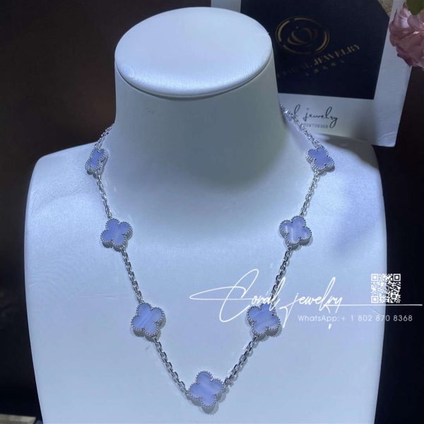 Van Cleef & Arpels Vintage Alhambra Necklace, 10 Motifs White Gold, Chalcedony Vcard34800 (3)