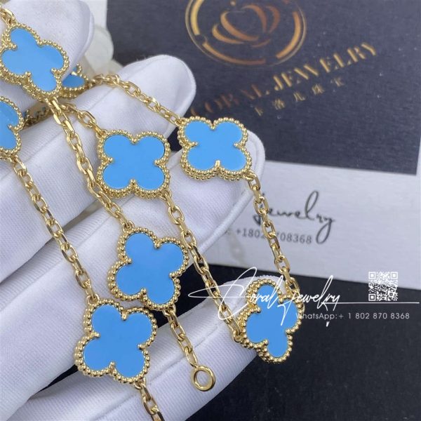 Van Cleef & Arpels Vintage Alhambra Necklace, 10 Motifs Yellow Gold, Turquoise (7)