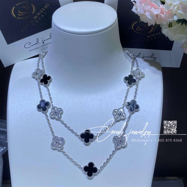 Van Cleef & Arpels Vintage Alhambra Long Necklace, 20 Motifs White Gold, Diamond, Onyx Vcarp2r800 (8)