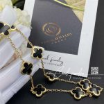 Van Cleef & Arpels Yellow Gold Onyx Pure Alhambra 9 Motif Long Necklace (8)