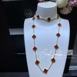 Van Cleef & Arpels Vintage Alhambra Long Necklace, 20 Motifs Yellow Gold, Carnelian Vcard39800 (9)