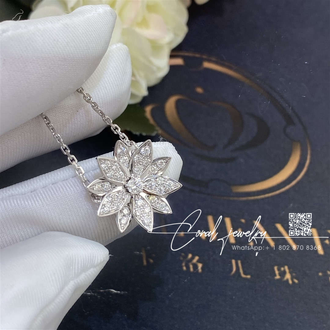 Van cleef & arpels lotus pendant, small model white gold, diamond vcaro6p600 (2)
