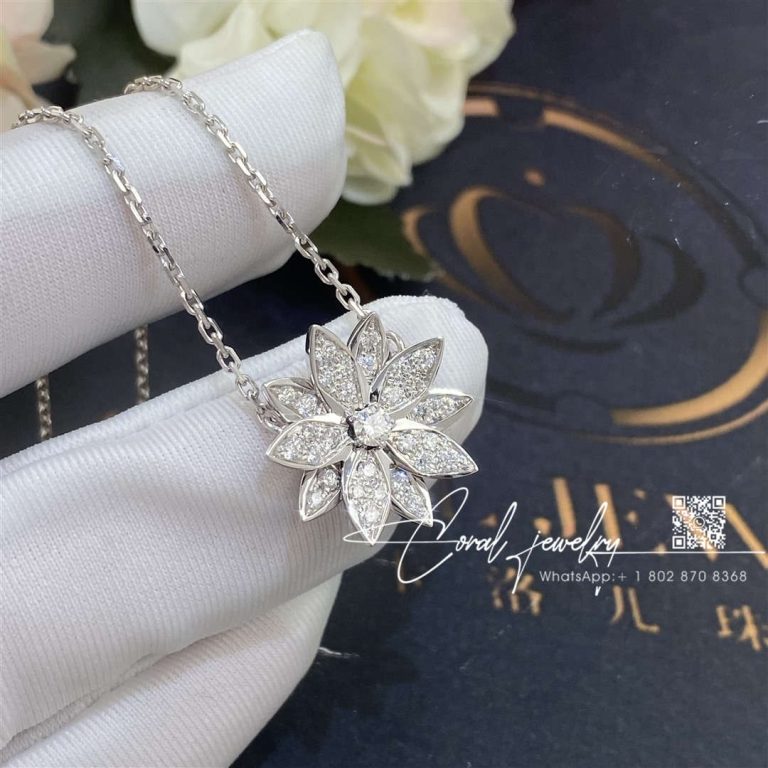 Van cleef & arpels lotus pendant, small model white gold, diamond vcaro6p600 (3)