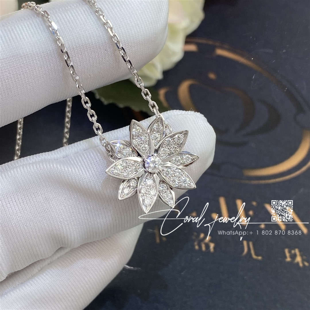 Van cleef & arpels lotus pendant, small model white gold, diamond vcaro6p600 (4)
