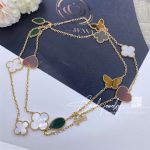 Van cleef & arpels lucky alhambra long necklace, 12 motifs yellow gold, carnelian, malachite, mother of pearl, tiger eye vcard80100 (15)