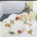 Van cleef & arpels lucky alhambra long necklace, 12 motifs yellow gold, carnelian, malachite, mother of pearl, tiger eye vcard80100 (2)