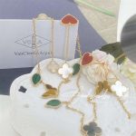 Van cleef & arpels lucky alhambra long necklace, 12 motifs yellow gold, carnelian, malachite, mother of pearl, tiger eye vcard80100 (8)